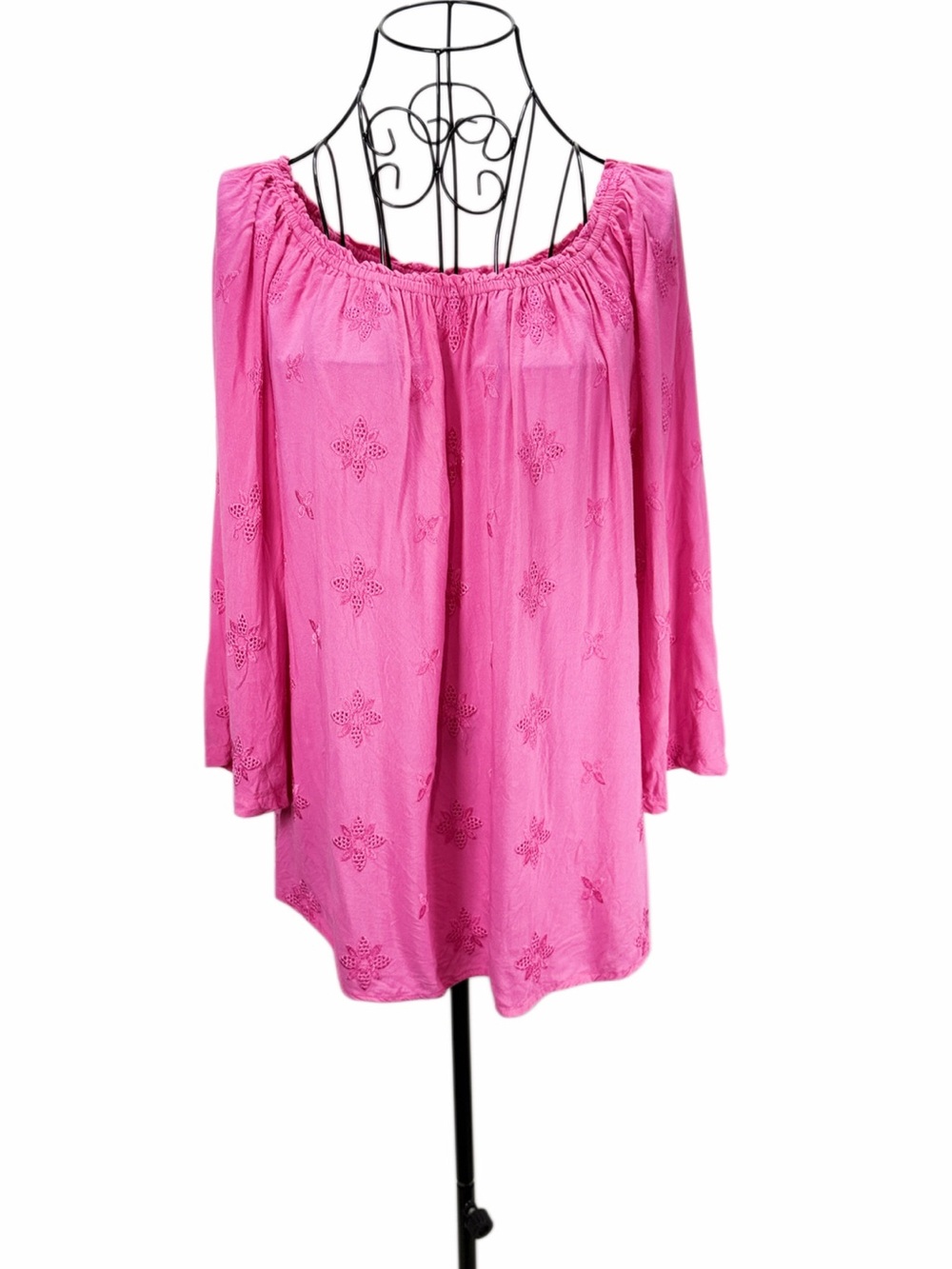 Sunny Taylor Pink Off-Shoulder Eyelet Tunic